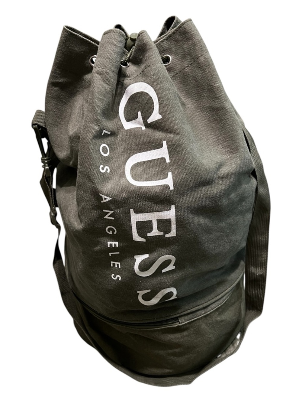 GUESS Los Angeles Olive Green Canvas Sling Bucket Duffle Bag